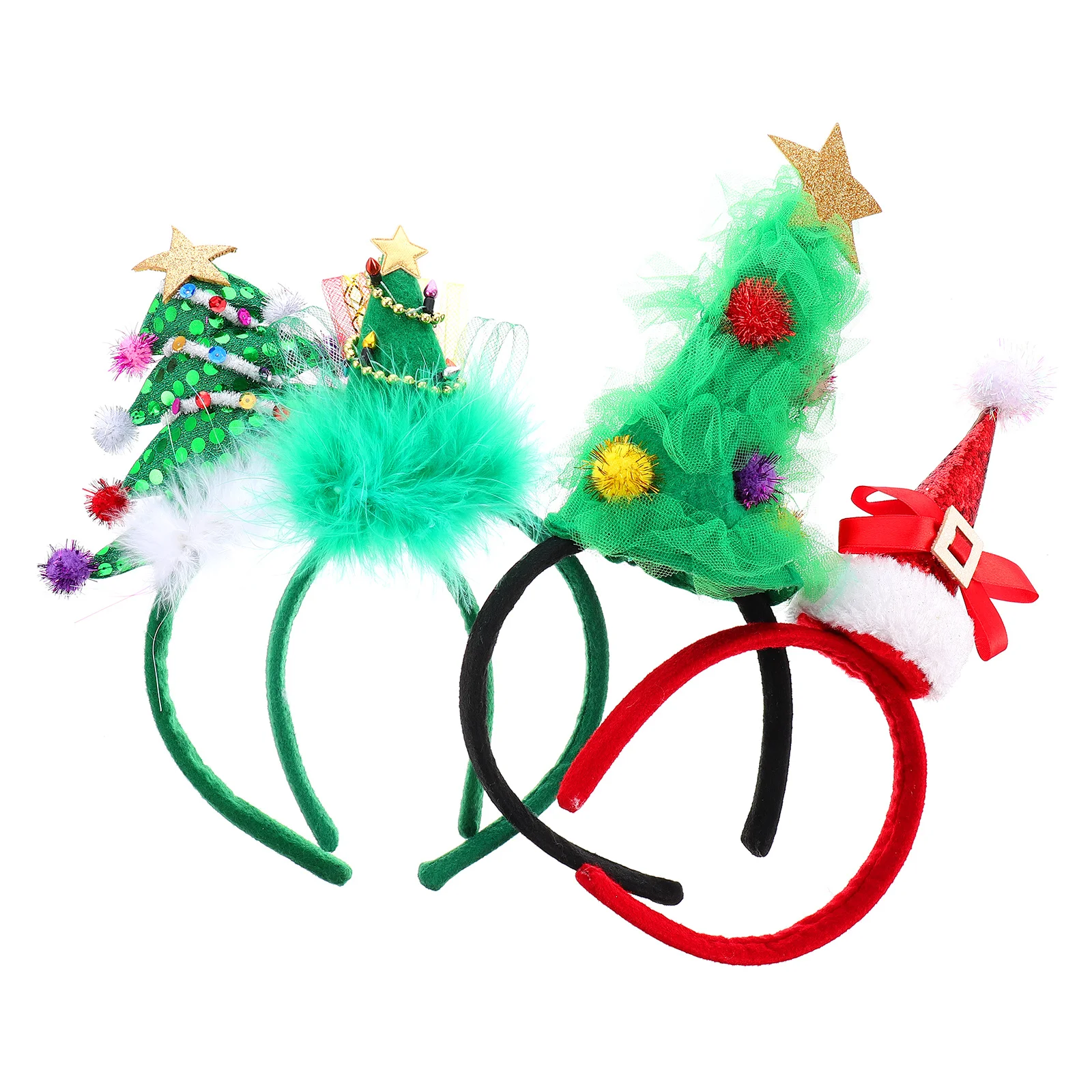 

4Pcs Children Headband Set Christmas Tree Hair Hoop Festive Party Favor Decorative Photo Prop Santa Hat Headpiece Xmas