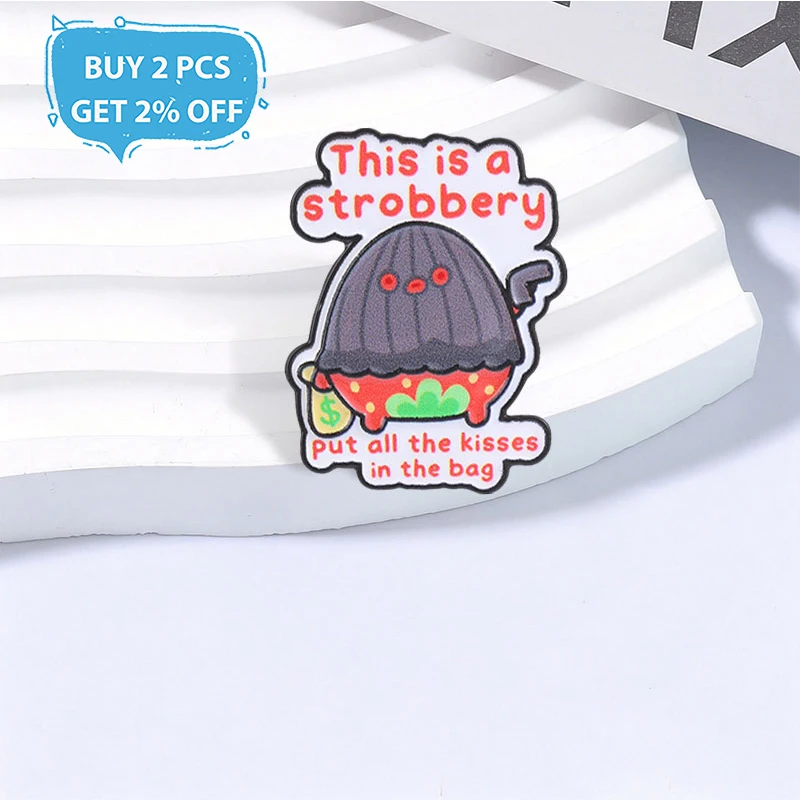 Cute Strawberry Cartoon Enamel Pins This is a Strobbery Brooches Fashion Lapel Badge Backpack Clothes Jewelry Gift for Friends