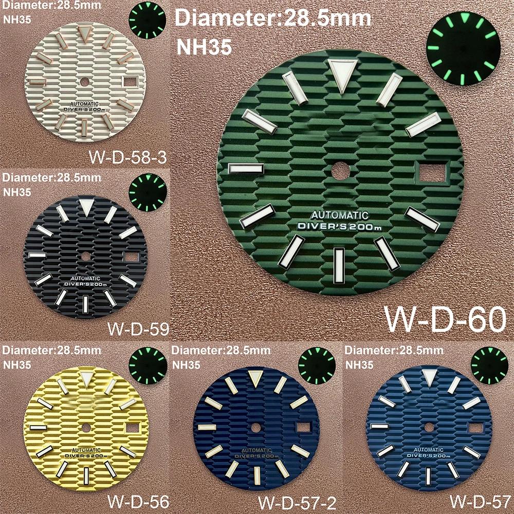 28,5 mm S-Logo-Helling-Zifferblatt, geeignet für NH35/NH36/7S/4R Japan-Uhrwerk, grün leuchtendes, hochwertiges Uhrenmodifikationszubehör