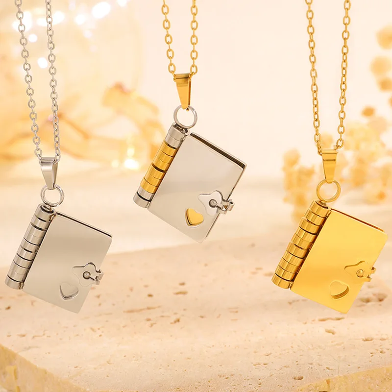 

Ожерелье-кулон в виде книги для женщин: модный минималистичный кулон-сердце из нержавеющей стали, украшение для повседневной носки