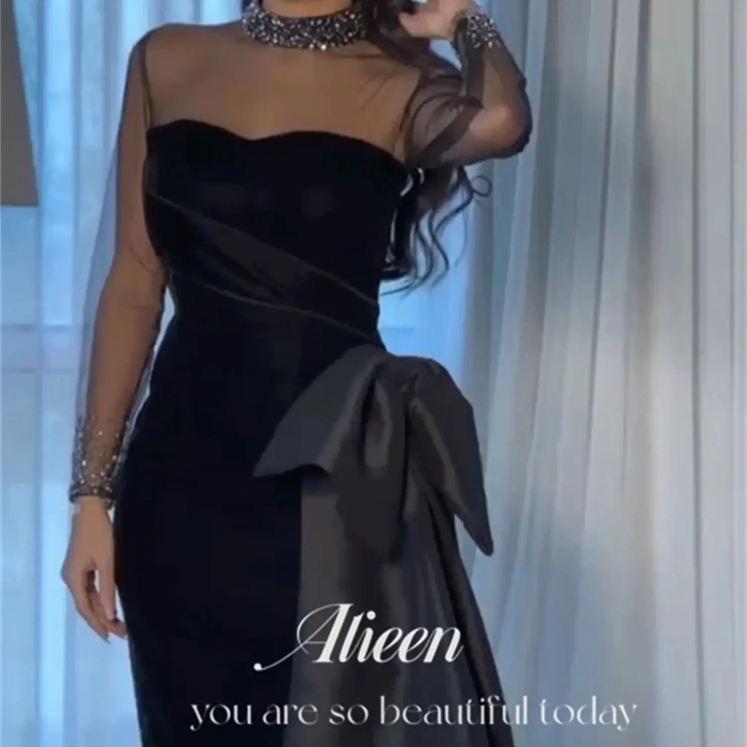 Black Big Bow Stone Sharon Happy Evening Dresses customized Luxury Dubai Long Dress With Stones and Crystals Party Prom Wedding