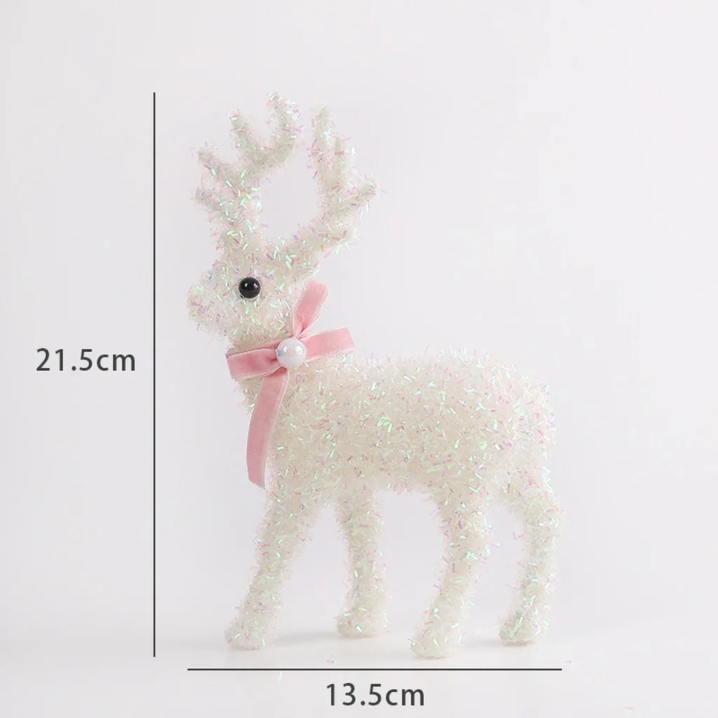 Iridescent Glitter Flocked Reindeer Figurine Sparkling Standing Deer Ornament For Christmas Halloween Party Home Decor