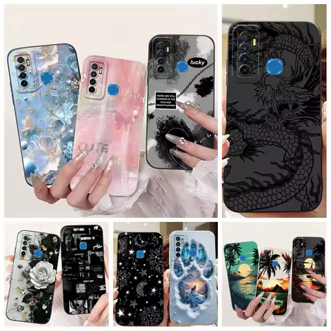Soft Silicone Phone Case For Tecno Camon 15 Air 16 S / Spark 5 Pro Casing Flower Butterfly Stylish Cartoon Pattern Back Cover