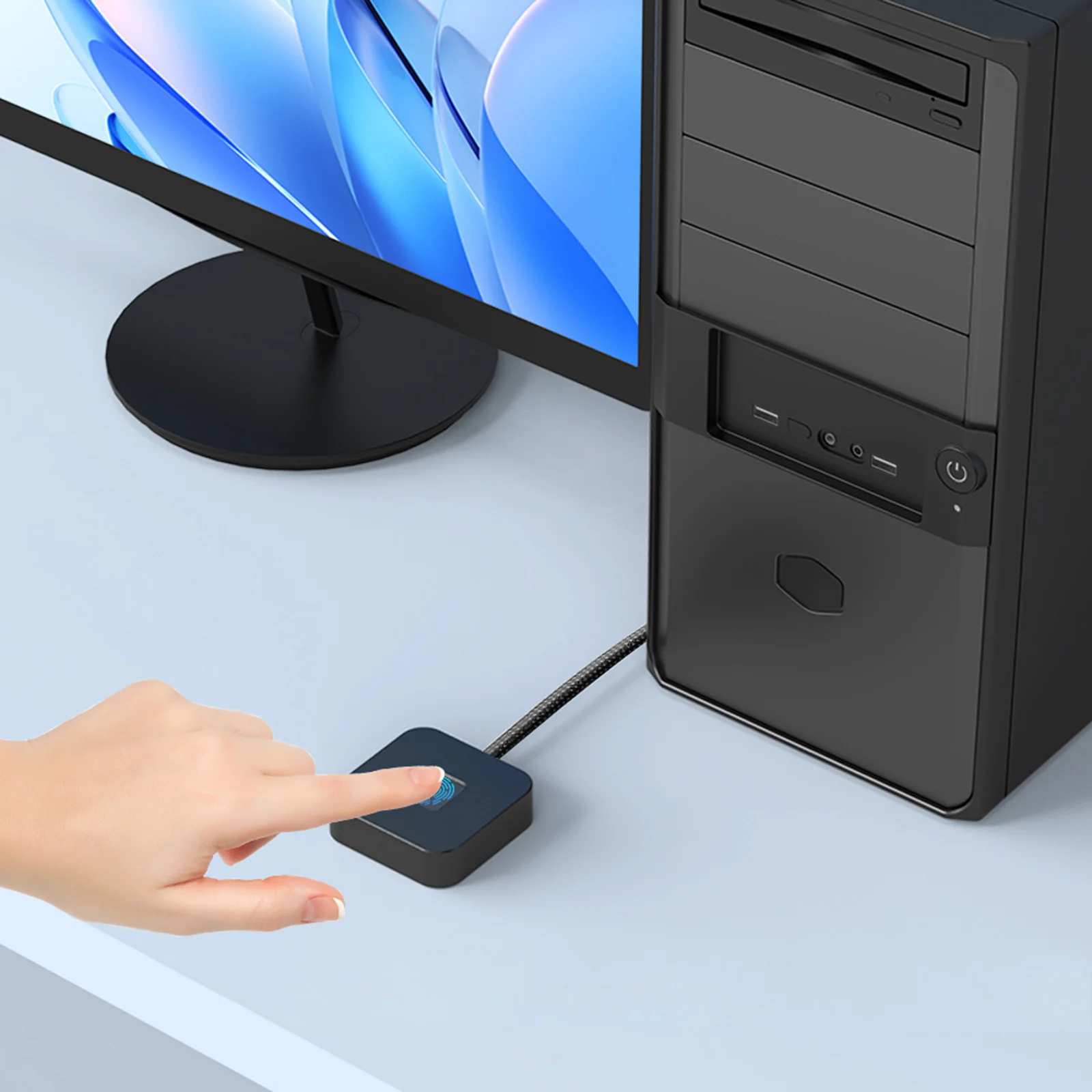 USB Fingerprint Reader with 5ft Cable Portable USB Fingerprint Logger Biometric Fingerprint Login Reader for Windows 10/11