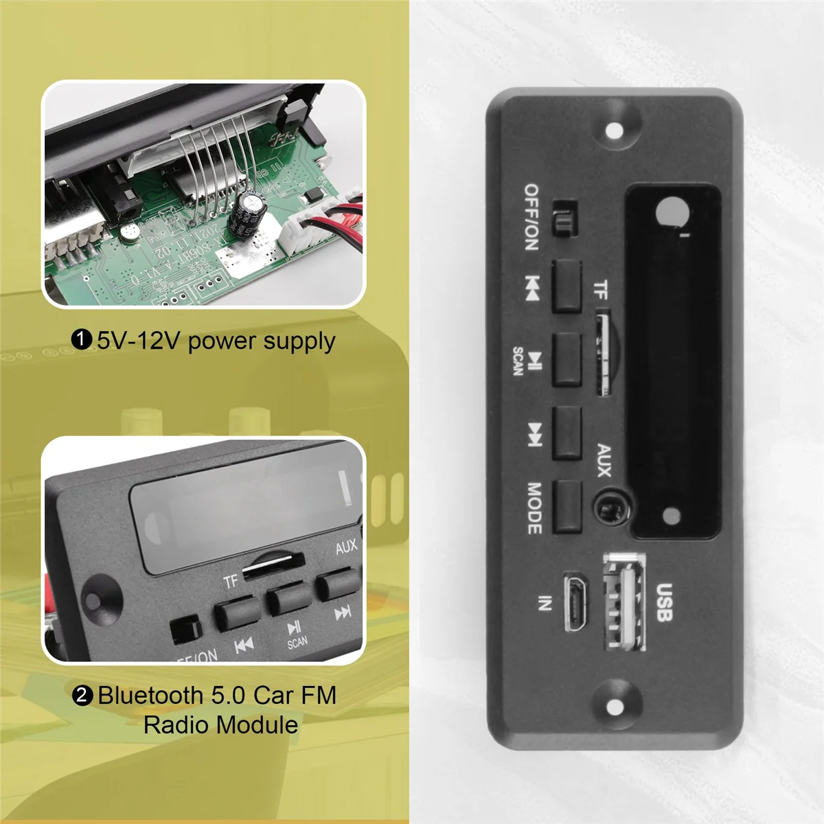 لوحة فك تشفير مشغل MP3 للسيارة ، وحدة راديو FM ، دعم TF USB ، مشغل AUX ، بلوتوث ، 2x25W ، 50W ، 5V-12V