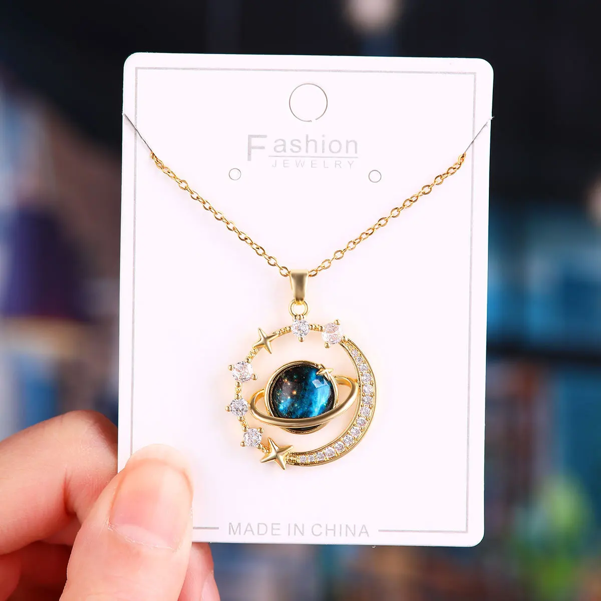 Exquisite and Beautiful Starry Moon Pendant Necklace With Micro-Inlaid Zirconium Pendants Fashion Jewelry Wholesale