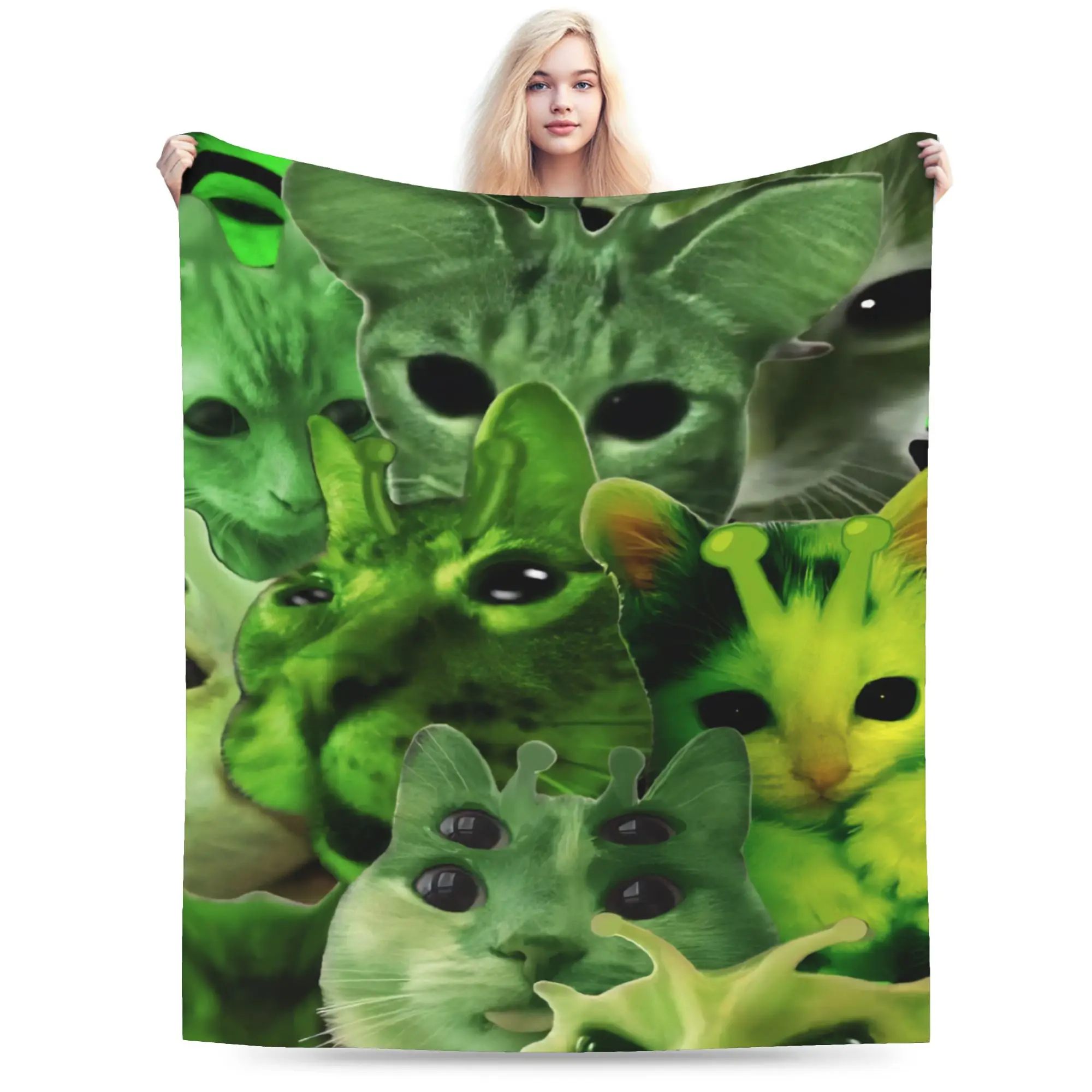 Comfortable Alien Cat cats Blanket Accessories Room Decorative  Blanket Throw Super Soft Flannel for Office