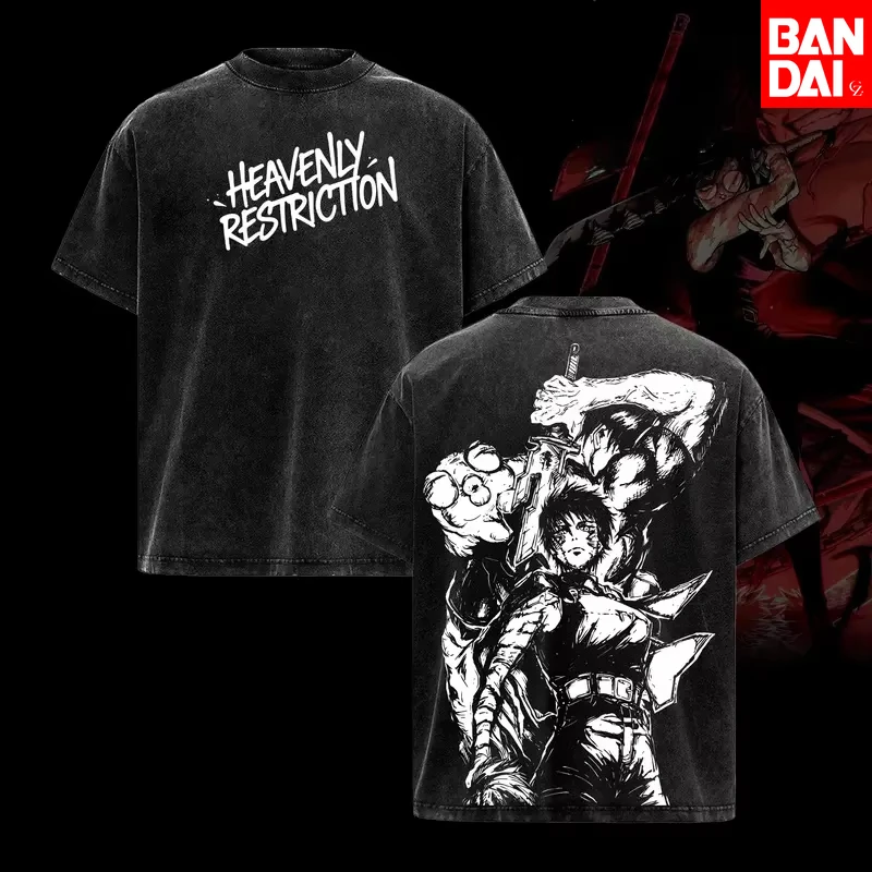 2026 Sommer Sportliches Vintage Washed Jujutsu Kaisen Sukuna T-Shirt Herren Oversized Harajuku Streetwear Baumwolle Kurzarm T-Shirts