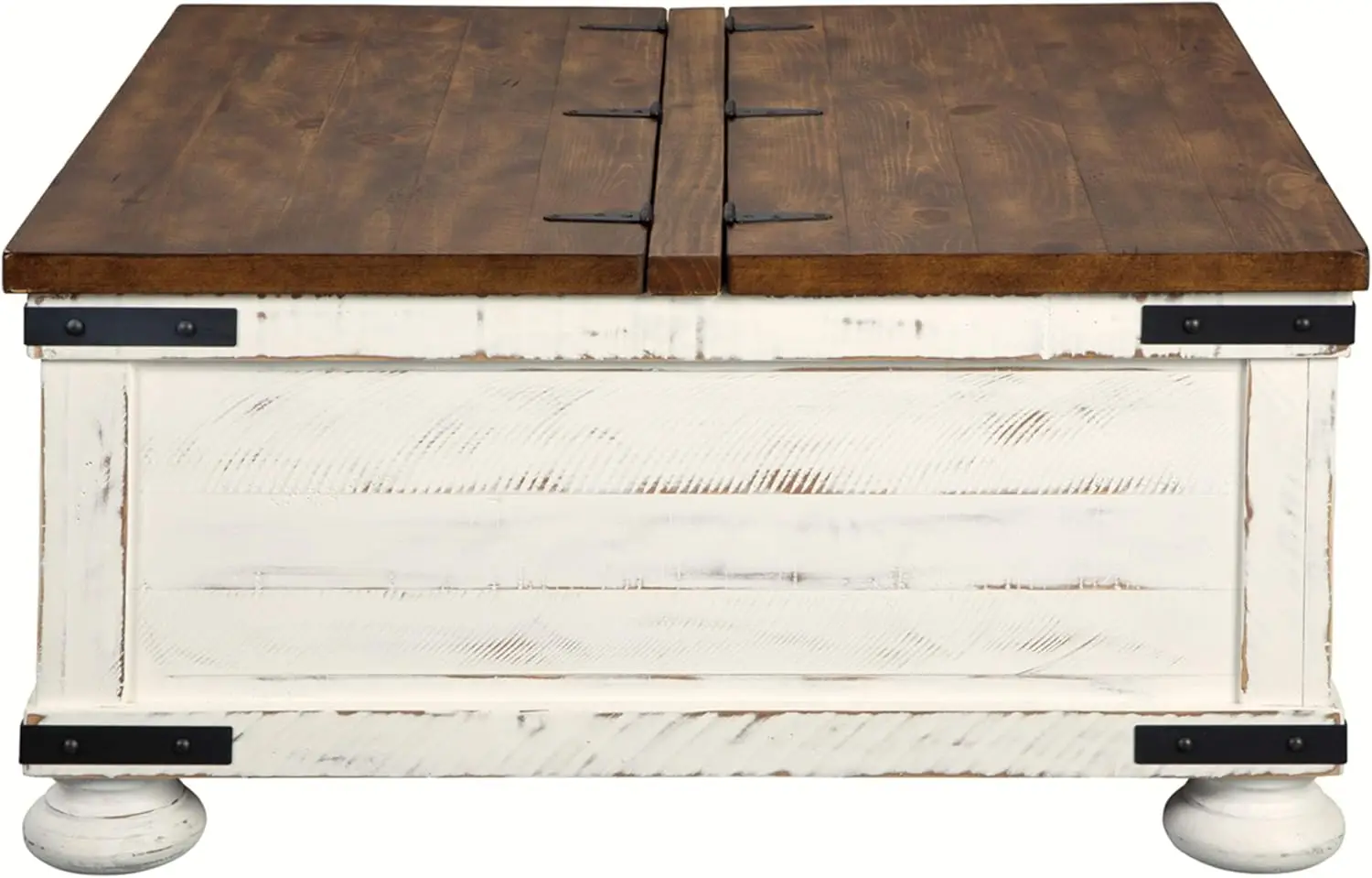 Farmhouse Square Storage Coffee Table with Hinged Lift Top, Distressed White