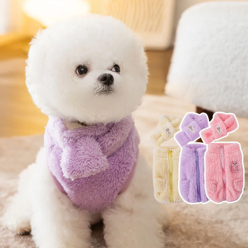 

Colorful Pet Clothing Autumn and Winter Dog Coat Cute Puppy Scarf Teddy Zipper Clothes Bears Warm Tank Top