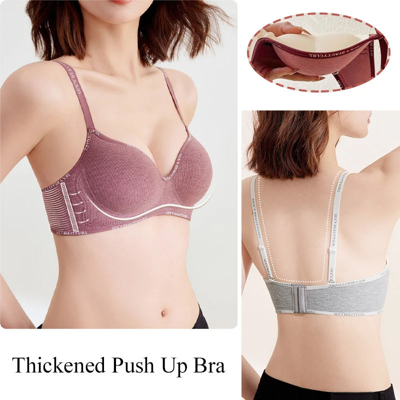 Women Sexy Thickened Push-Up Bra No Steel Ring Wireless Brassiere Underwear Invisible Comfortable Backless Bralette Lingerie