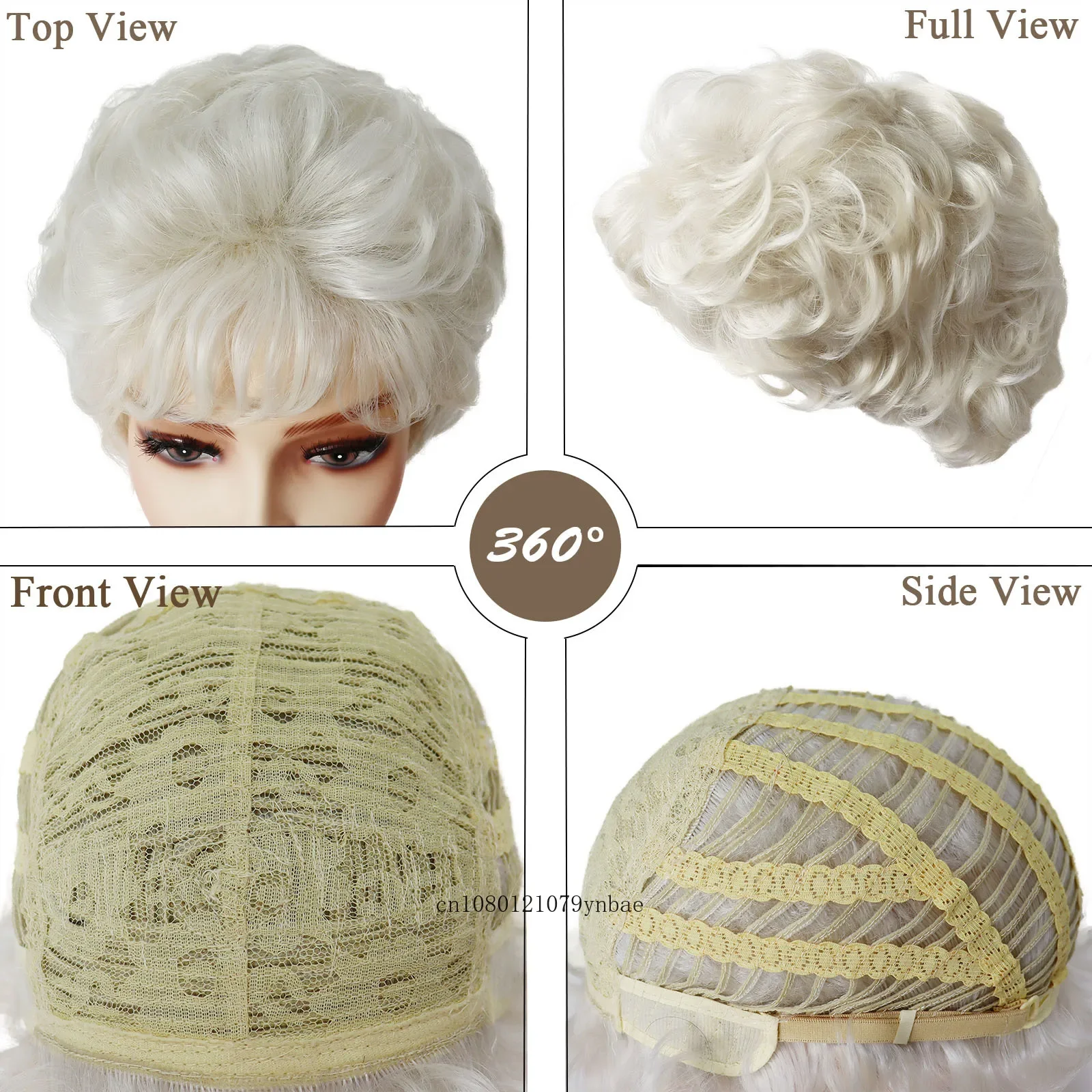 Old Lady Wigs for Women Synthetic White Grandma Cosplay Wig with Bangs Short Curly Pixie Cut Wig Daily Costume Heat Resistant