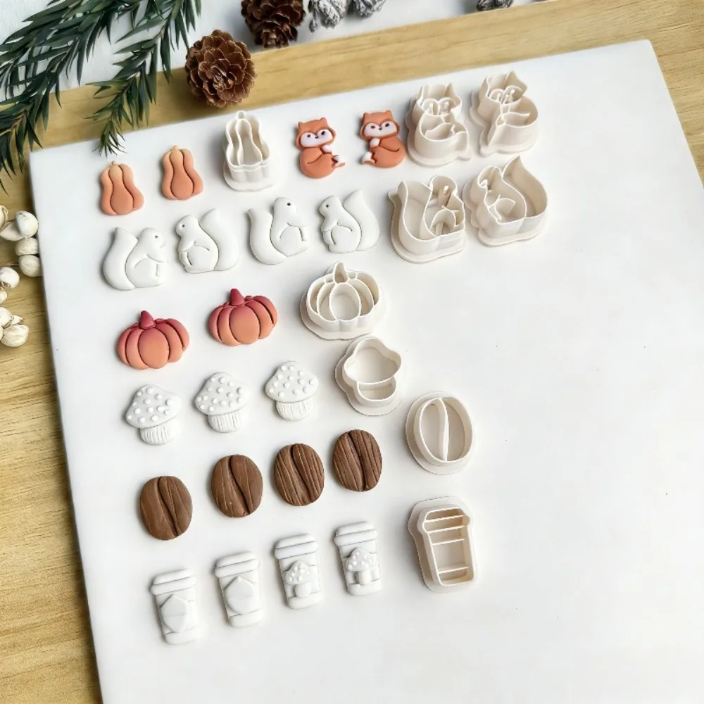 9Pcs Fall Animal Clay Cutters Fox Squirrel Pumpkin Mushroom Molds for DIY Earrings Jewelry Making Polymer Clay Craft Tools