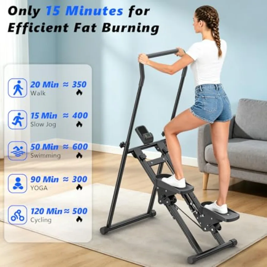 Home gym stair stepper machine: folding vertical climber with LCD monitor and handlebars low-impact full-body workout equipment - view 6