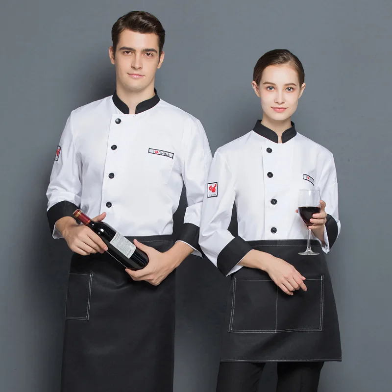 

C732 Chef's Work Clothes Men's Long Sleeved Plus Size Waiter Jacket Male Cook Clothes Kitchen Catering Work Clothes