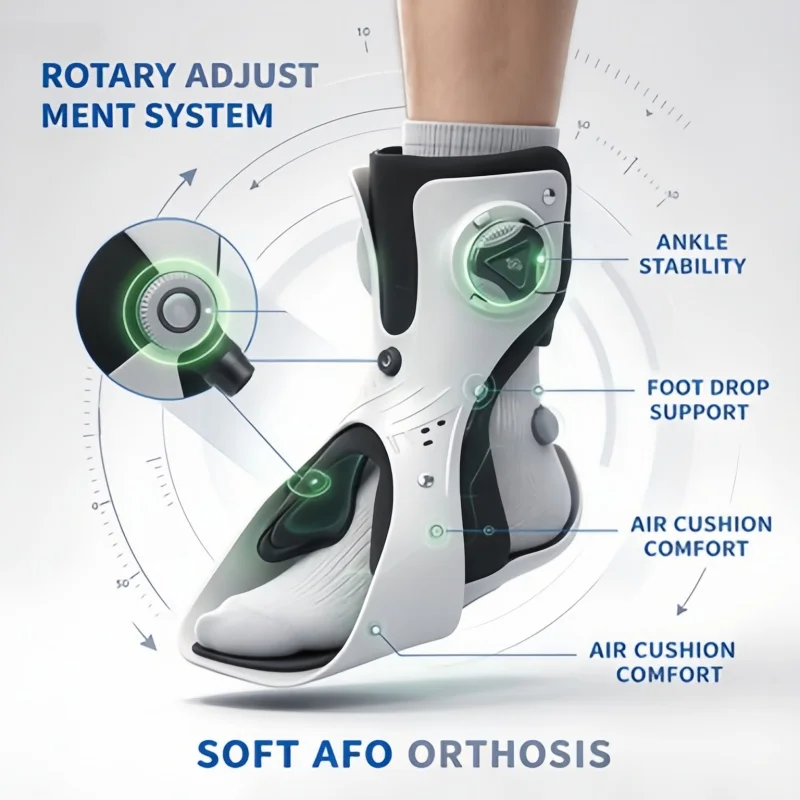 Soft AFO Foot Drop Orthosis with Rotary Buckle, Adjustable Ankle Support for Hemiplegia & Stroke Walking Recovery