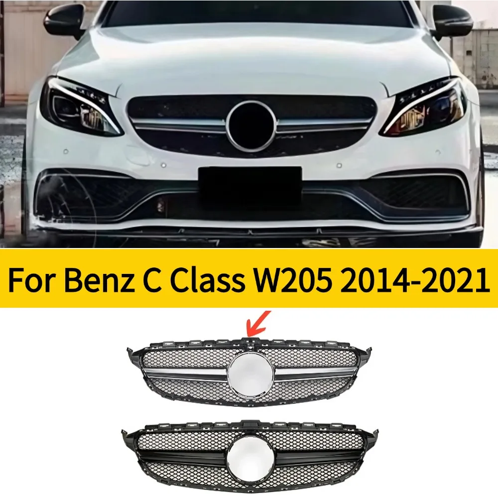 For Mercedes Benz W205 C S205 C205 2014-2021 Middle Hood Mesh Upgrade Front Bumper Grille Grill Refit Tuning for C260 C250 C180