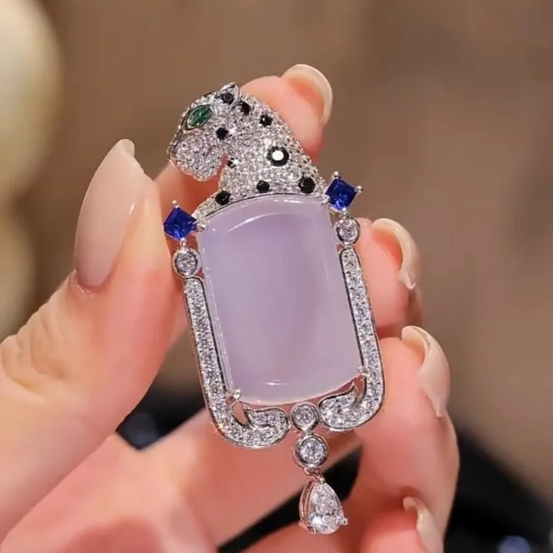 ZOCA Natural Jade Chalcedony Leopard Pendant Necklace Luxury Real 925 Sterling Silver Women Wedding Engagement Trend Jewelry