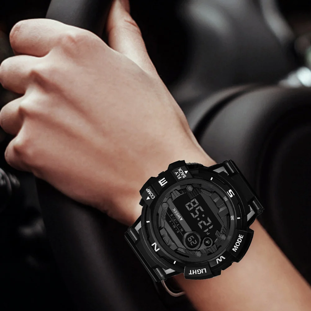 

Digital Quartz Watch Black Waterproof Electronic Sport Watch Adjustable Strap Luminous Multi-Functional Outdoor Gym Timepiece