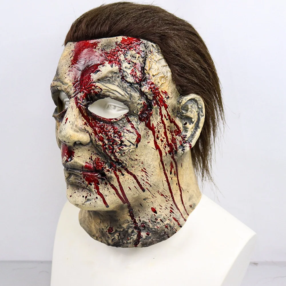 Michael Myers Full Face Latex Brilhante Máscara para Homens, Terror Assustador Fantasias Extravagantes, Festa Cosplay, Trajes de Terror, Adulto