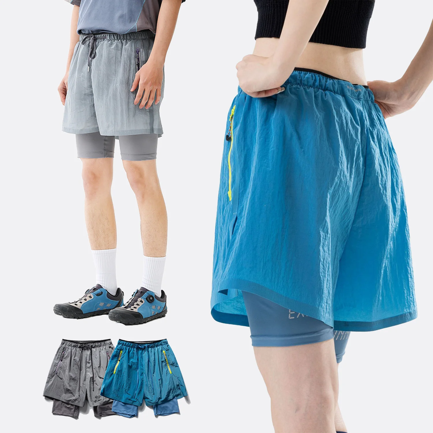 Outdoor Sport Double Layer Running Shorts Men Women Lightweight Breathable Quick Dry Yoga Fitness Shorts Unisex Short Pant