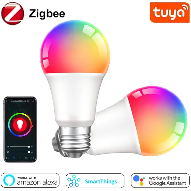 Bombilla Led Zigbee 3,0 Tuya RGB + WW + CW E27, lámpara inteligente para el hogar, Compatible con Alexa, asistente de Google, decoración de fiesta