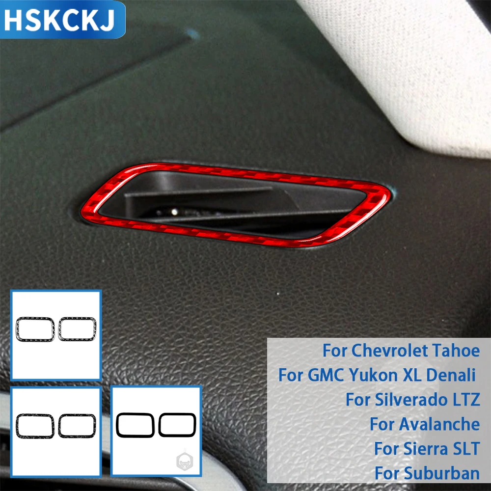 For Chevrolet Silverado Tahoe Avalanche GMC Sierra 2007-2013 Accessories Carbon Fiber Car Interior Defogging Air Outlet Stickers