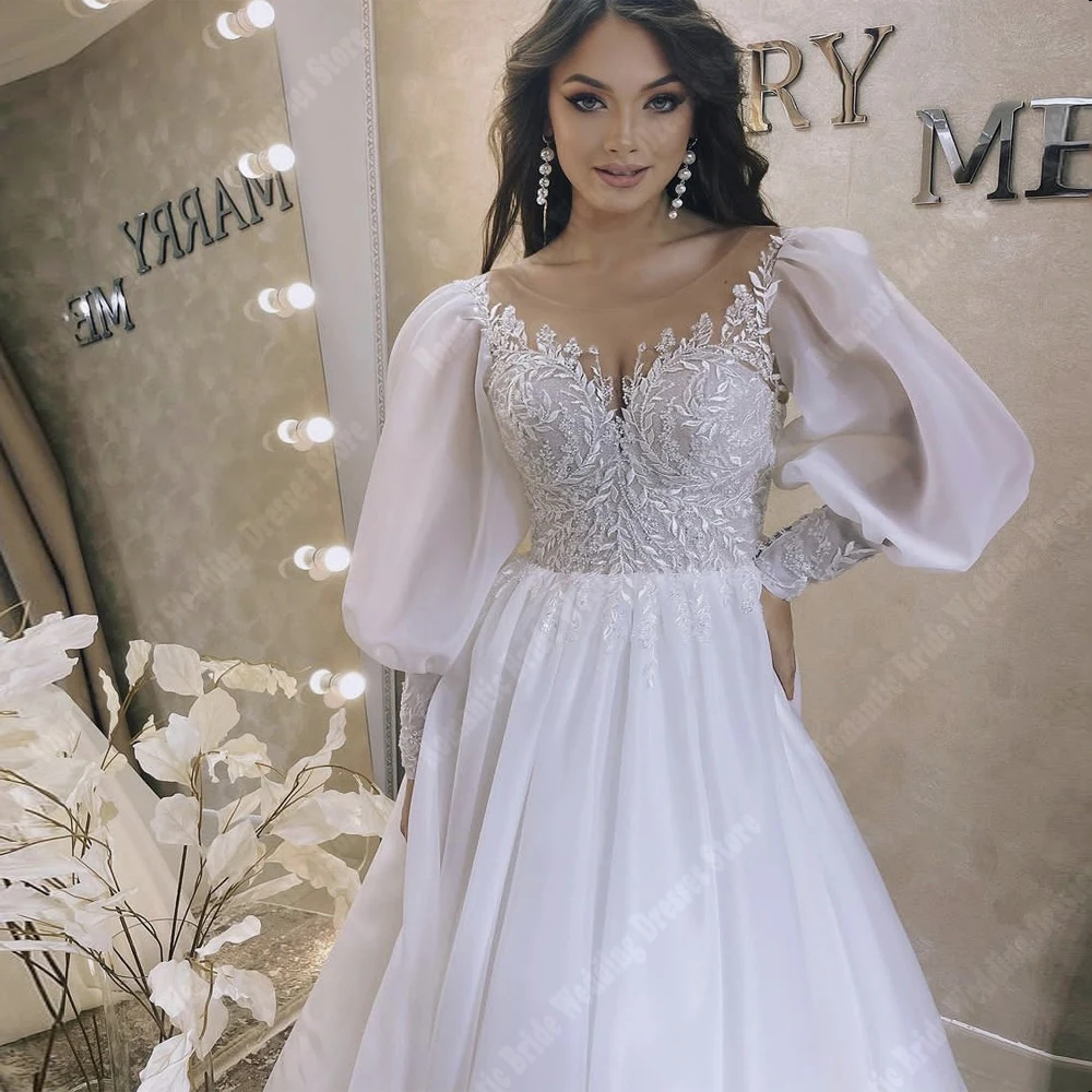 Bohemia Elegant Tulle Women Wedding Dresses Sexy V-Neck Lace Appliques High Fork Bridal Gowns Engagement Party Vestidos De Novia