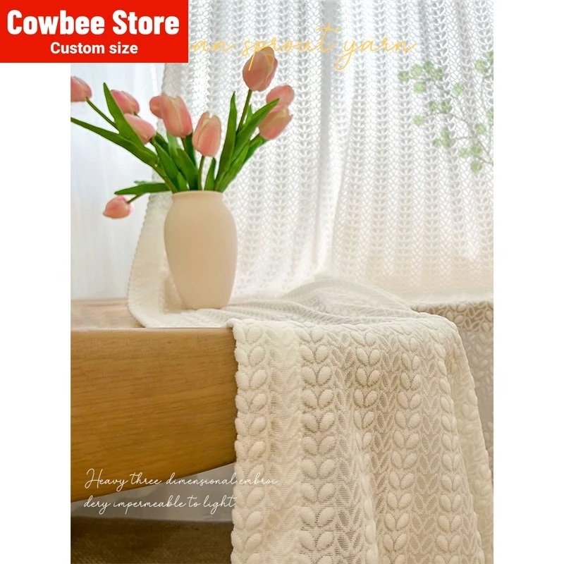 

Custom Size Embroidered Embossed Veil Window Tulle Cream White Curtains for Living Dining Room Bedroom Balcony Light