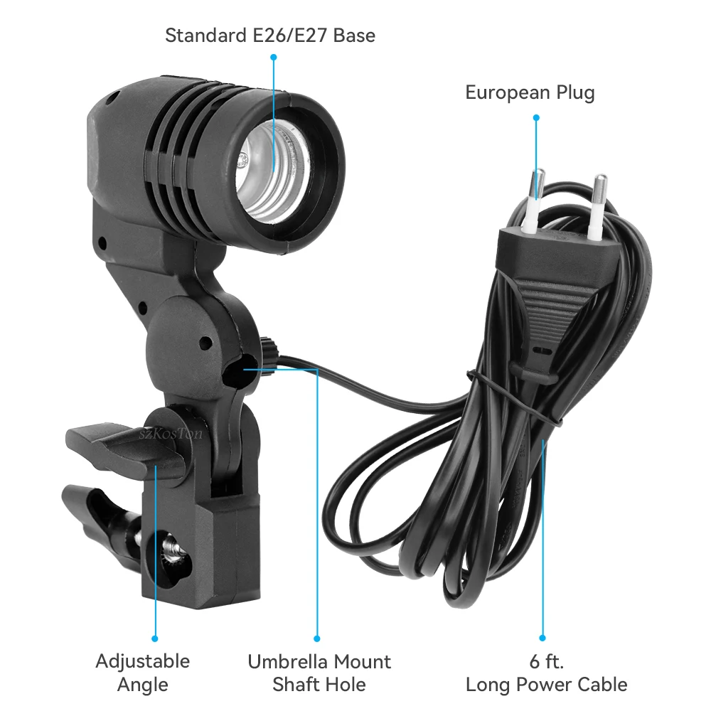 Soporte de bombilla de un solo cabezal E27, soporte de paraguas para Flash, iluminación de fotos, accesorios de estudio de fotografía, EE. UU., UE