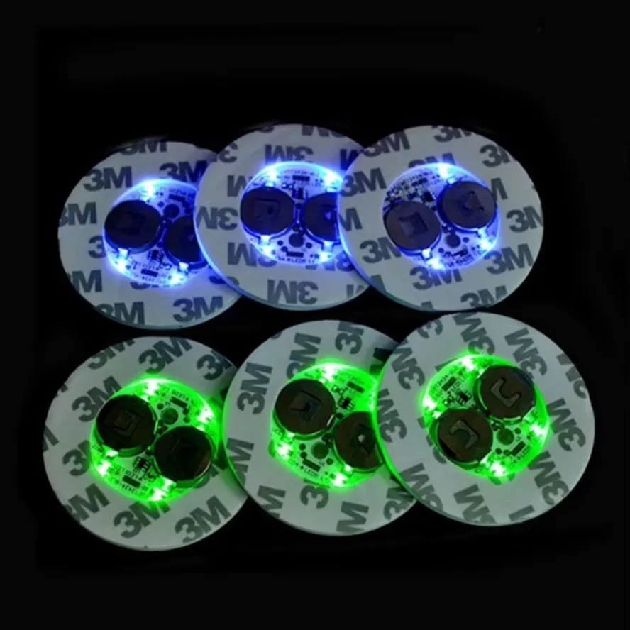 LED Emit Light Coaster Wholesale with Battery Wine Glass Mat Cup Pad Sticker Bottle Drinking Club Bar Party Decor Night Light