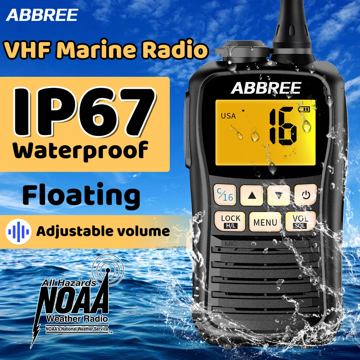 abbree-ar‑25m-vhf-marine-handheld-radio-transceiver-ip67-floating-waterproof-noaa-weather-alert-two‑way-walkie-talkie-for-boats