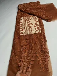 African Lace Fabric High Quality French Lace Embroidery With Sequins And Beads On it, 5 Yards