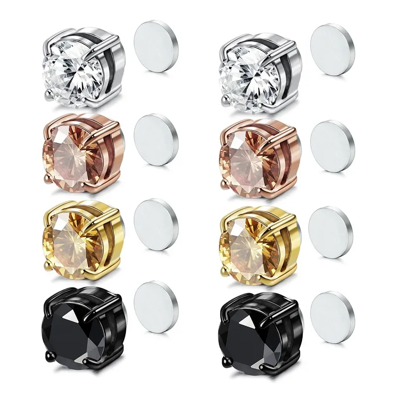 Fashion Magnetic Stud Earring Men Women Shining Magnet Ear Studs Zircon Stone Ear Clip Non-piercing Earrings Jewelry Accessories