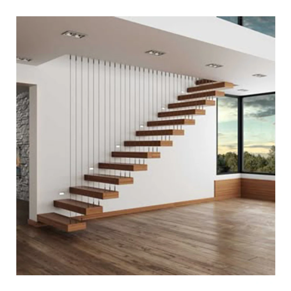 التخصيص التصميم الحديث الدرج العائم الخشب الصلب المنزلية الدرج الفردي للشقة استخدام أحدث الإصدار #6