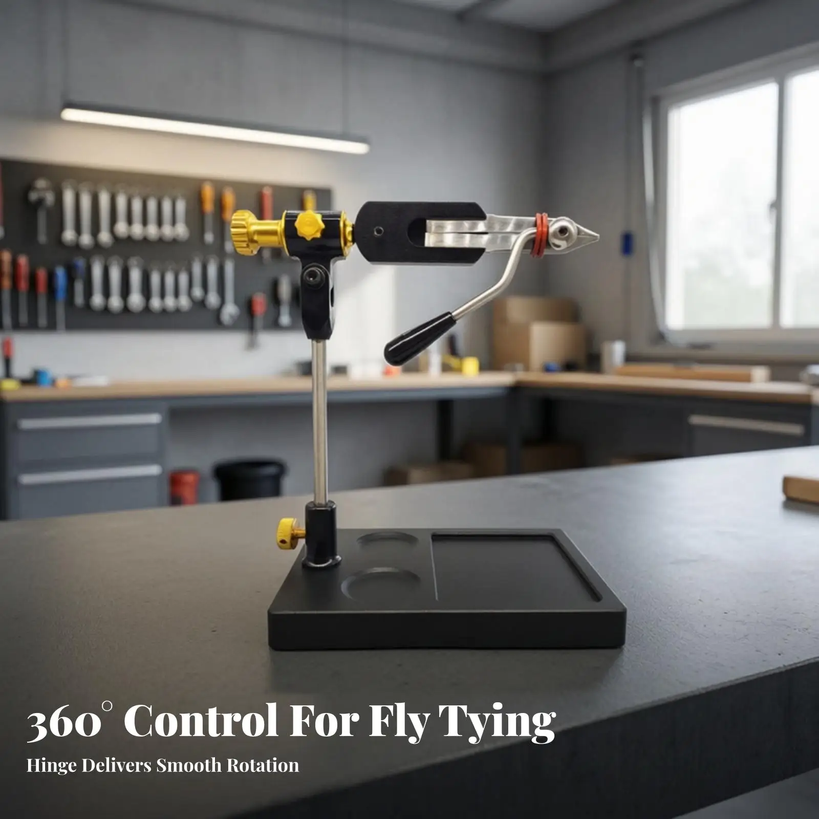 Stable Fly Tying Vise Hook Tying Station with Rotating Bench Screw for Knitting Fishing Flies and Bench Drill Holder