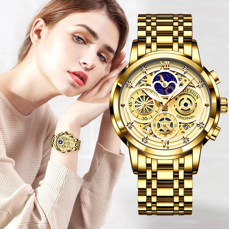 Lige 2023 novo relógio de ouro mulher relógios senhoras criativo aço feminino pulseira relógios feminino à prova dwaterproof água relógio relogio