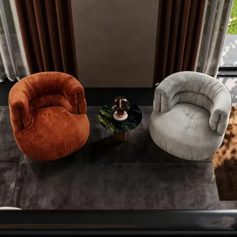#Modern Velvet Sofa Chair , Relaxing Solid Wood Armchair, Round French Style R for Bedrooms, Hotels, Apartments, Villas