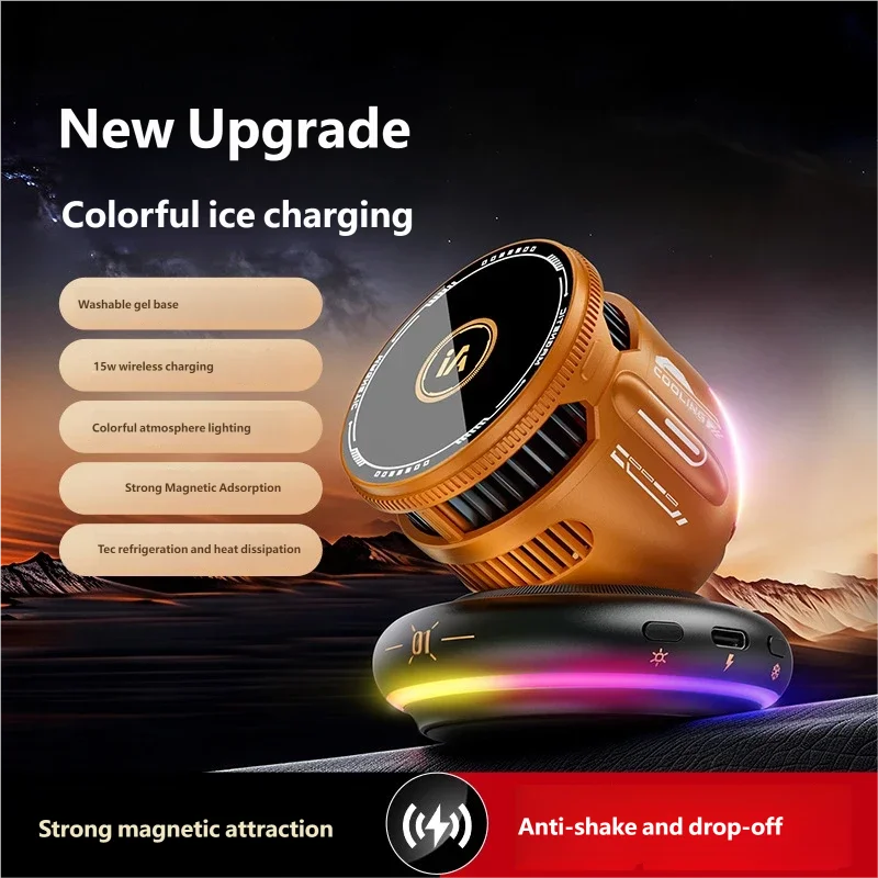 Magnetic Wireless Car Charger 15W Fast Charging Cooling Fan Magsafe Vent Mount for iPhone Samsung Android