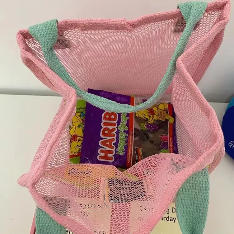 1pc INS Pink Green Contrast Beach Bag Children\'s Toy Mesh Portable Storage Bag Outdoor Travel Swimming Toiletry Storage Bag