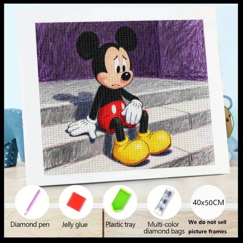 

1PC 5D DIY Full Drill Diamond Painting Kit, Classic Disney Sad Mickey Mouse Cartoon Character Gem Art, Complete Crystal Rhinesto