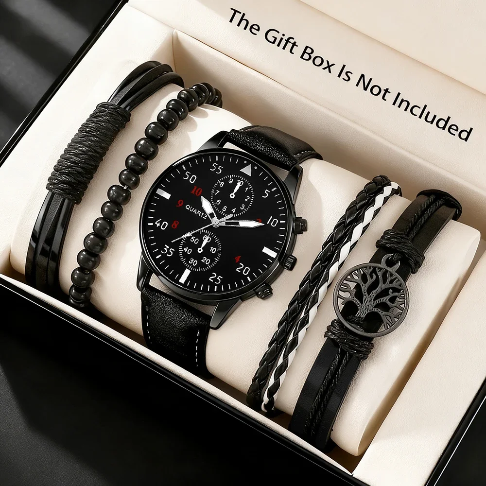 1pc men's casual fashion watch+5pc accessory texture strap for daily matching, a good choice for gift giving