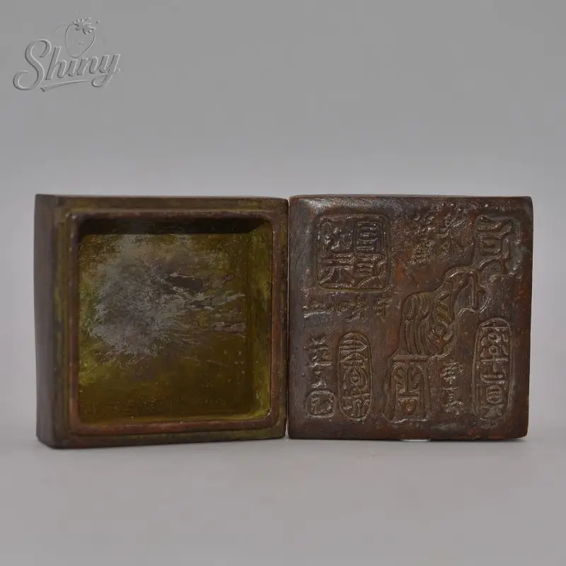 Antique Square Inkstone with Lid Seal Inkstone Inkstone Case Four Treasures of The Study Home Office Decorative Piece