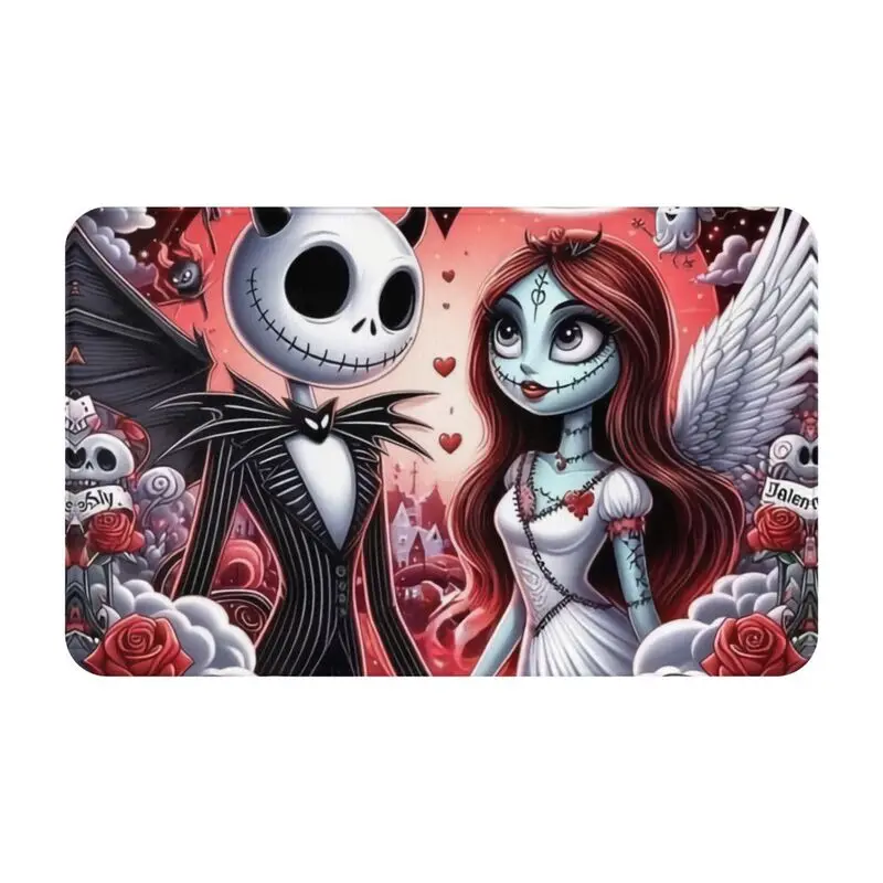 Custom Nightmare Before Christmas Front Door Mat Anti-Slip Indoor Quick Dry Jack Skellington Sally Doormat Kitchen Rug Carpet