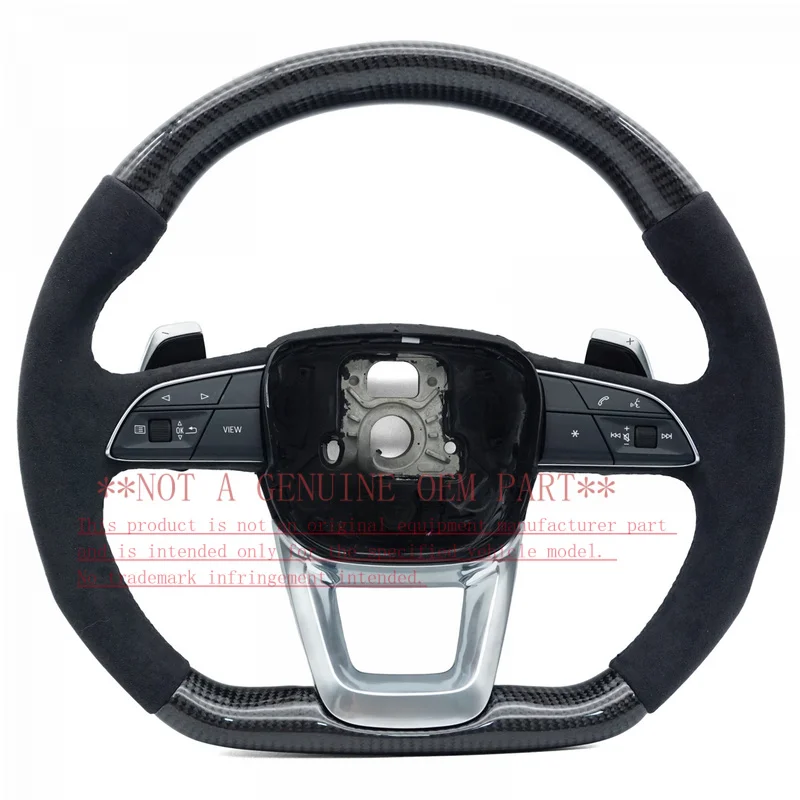 For Audi Steering Wheel Horn Cover Q5L S Mark Carbon Fiber Half Suede Black Line With Button Paddles Heated Horn Shell
