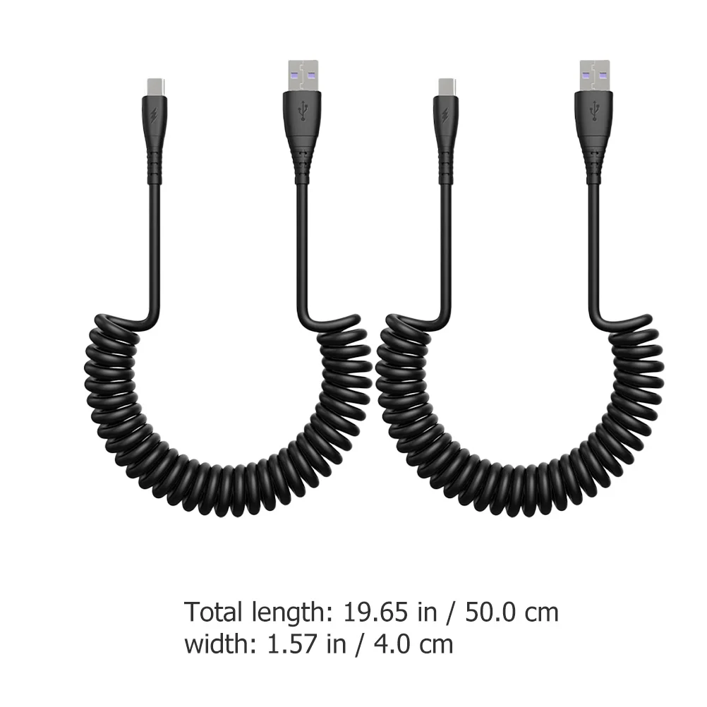 2Pcs USB Type-C Cable High Speed Charging Data Transfer Spring Flexible USB-C Cord Portable Car Charging Cable