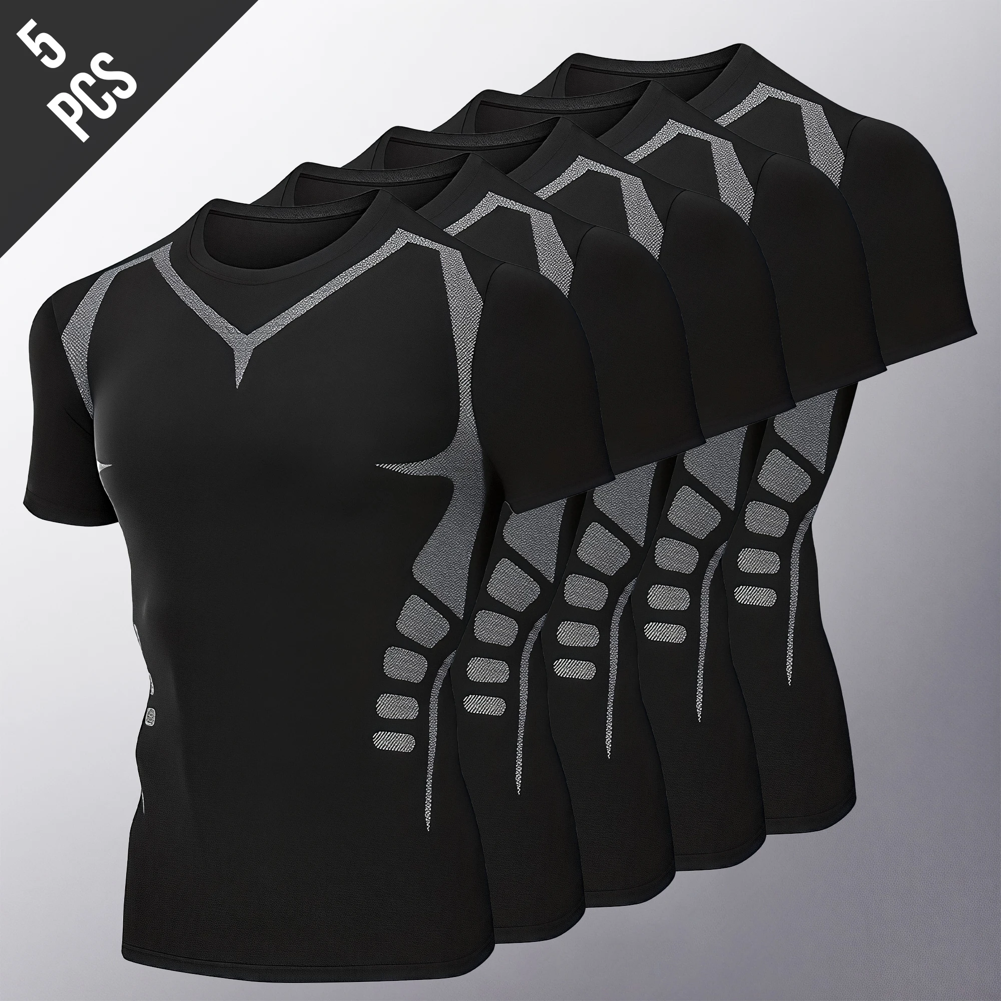 1/2/5er-Pack Herren-Kompressionsshirt mit kurzen Ärmeln, schnelltrocknendes Workout-Oberteil mit dehnbarer athletischer Basisschicht für Fitness und Laufen