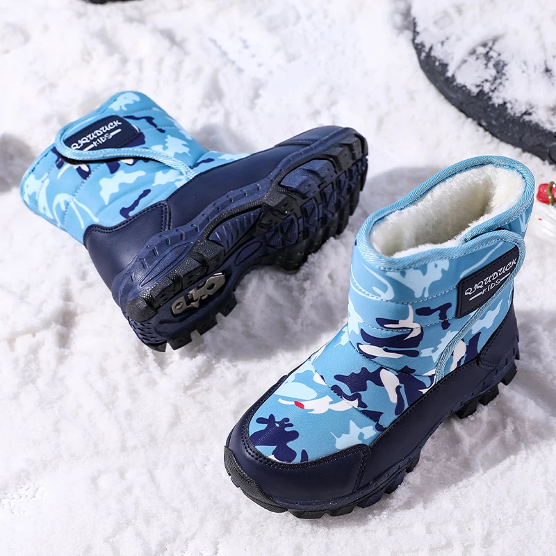 Children Snow Boots Winter Shoes Plush Waterproof Fabric Non-Slip Boys Girls Shoes Rubber Sole Fashion Warm Outdoor Boots New