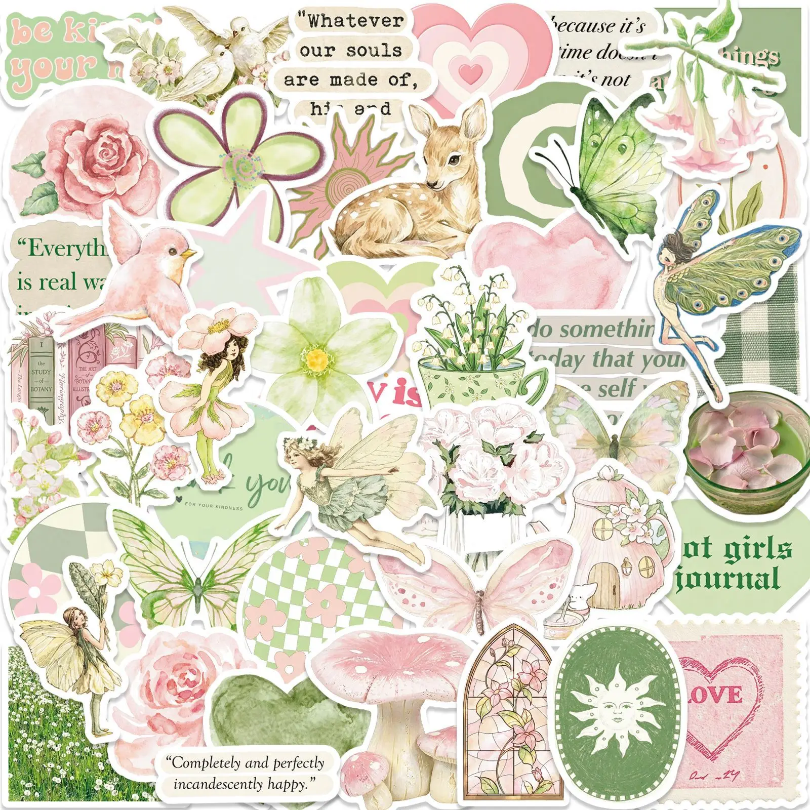 50 Pcs Vintage Watercolor Stickers Kit Waterproof Creative Stationery Labels for Bikes Luggage Notebooks DIY Craft Decorative