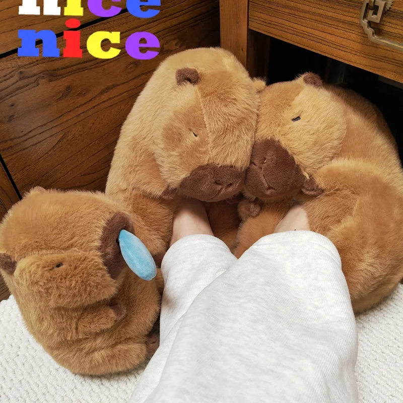 Winter Kapibala plush slippers,cartoon finless porpoise mouse  livingroom shoes , super fluffy soft warm home shoes，men or women